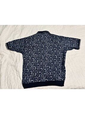 Vintage Sun Casuals Navy Golf Print Polo Shirt XL Cotton Blend